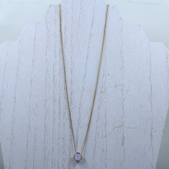 Gold Tone H2Z 16" Adjustable Necklace With Round Iridescent Pinkish Stone - Picture 2 of 13